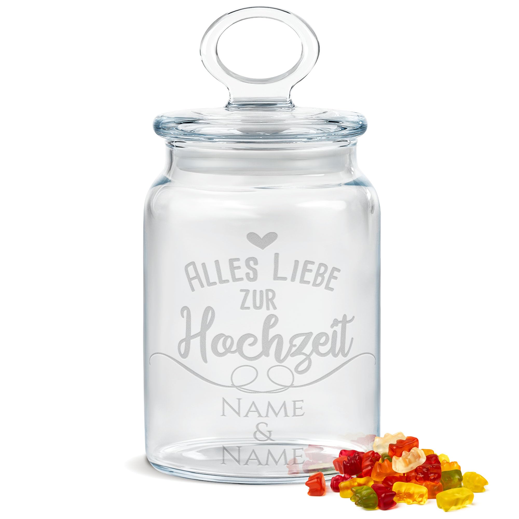 Print Royal PR Personalisierte Keksdose aus Glas mit Gravur zur Hochzeit - 800 ml - Alles Liebe mit Namen als Geschenk zur Hochzeit | Personalisiertes Geschenk