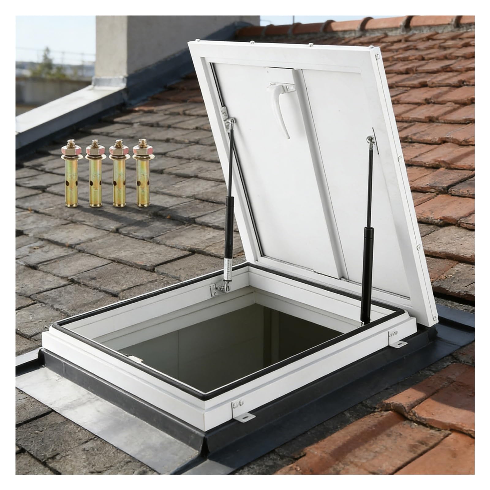 Klerdh White Skylights, Roof Access Hatch, Commercial Skylight With Support Rods(83.8X96.5cm)