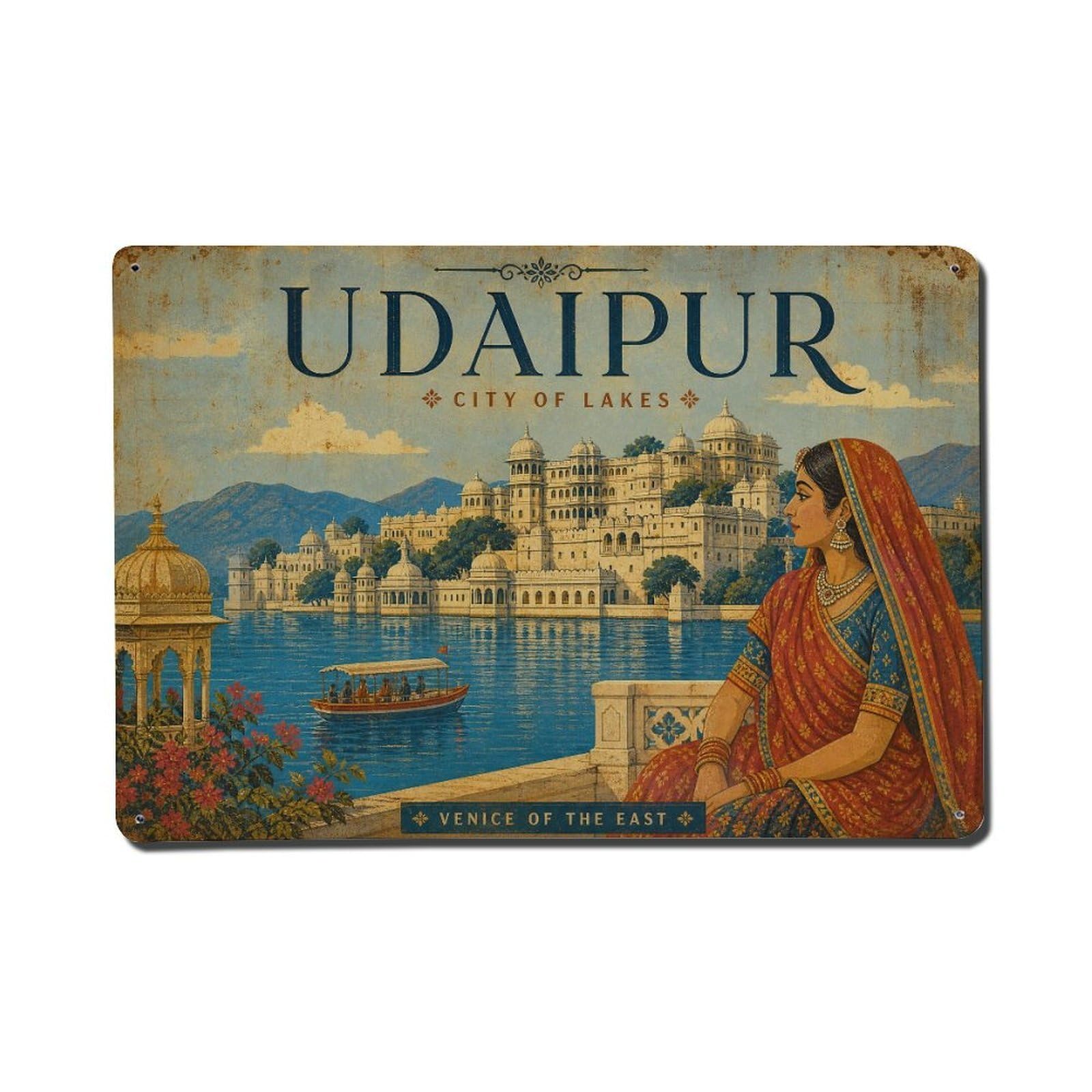 Huiyhb 8X12inch(20X30cm) Travel Retro India Udaipur Metal Tin Sign