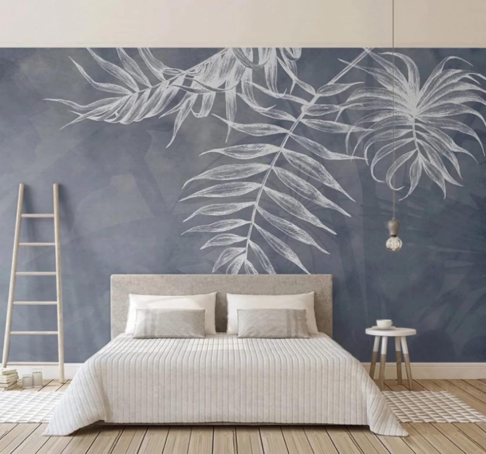 Abstract Retro Blue Hand Drawn Leaves 3D Wallpaper Easy Install Feature Office Living Room Sofa Bedroom TV Background Wall Decoration-350cm×256cm