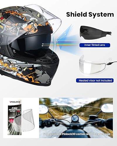 Miniatura 4 de ILM MIPS - Casco de motocicleta de cara completa con inserción de pinlock anti niebla doble visera casco de carreras de moto para hombres y mujeres