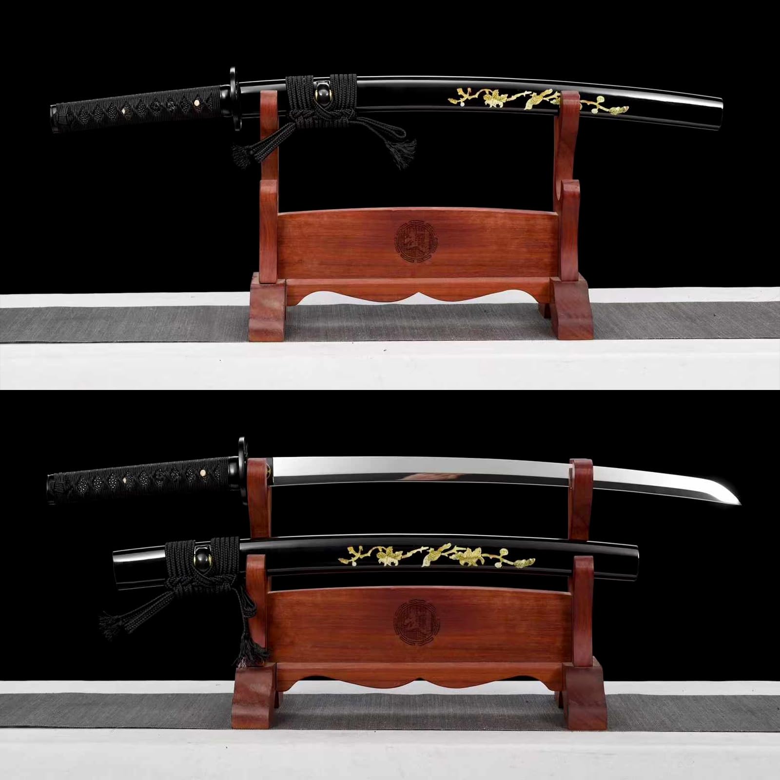 78cm handgefertigtes Wakizashi,Klinge aus Schnellarbeitsstahl und Metallschutz,Scheide aus massivem Holz mit bemalten Mustern,echtes Samuraischwert für Rollenspiele,Selbstverteidigung,Kampfsport,Kendo