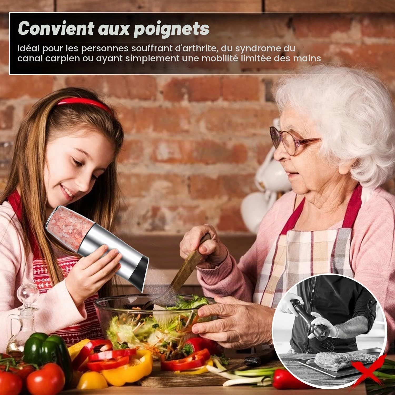 Moulin à Poivre Sel Électrique: Rechargeable USB 170ml Inox | Mouture réglable, gravité, avec éclairage LED. Salière et poivrière automatique