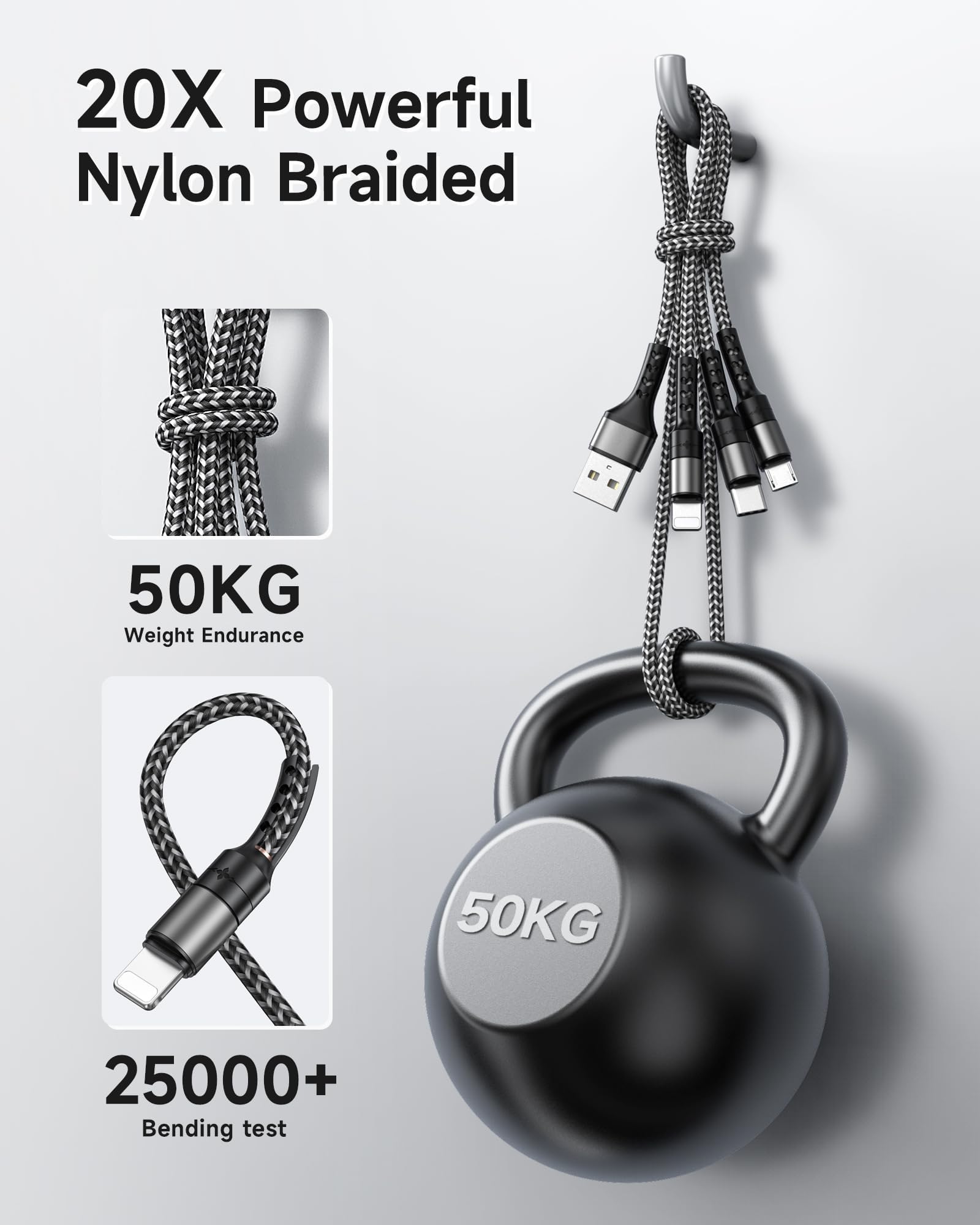 RAVIAD Kabel Multi USB [2 sztuki 2 M] 3 w 1, uniwersalny kabel do ładowania, kabel do szybkiego ładowania z mikro USB typu C, kabel Lightning do iPhone 17/16/15, Android Galaxy S25/S24/S23, Huawei