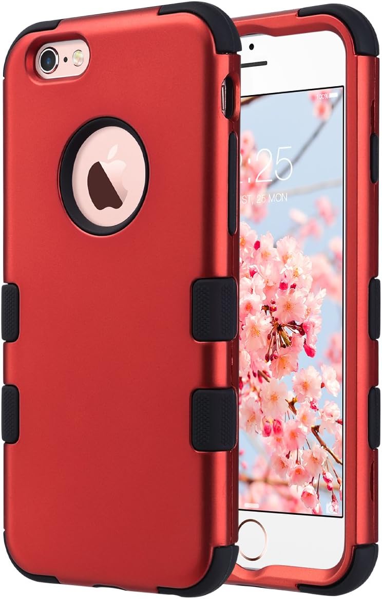 ULAK iPhone 6S Case,iPhone 6 Case, Hybrid Soft Silicone Hard PC Case Anti Slip Heavy Duty High Impact Dust Scratch Shock Resistance Protective Cover for iPhone 6/6S 4.7 Inch, Red/Black
