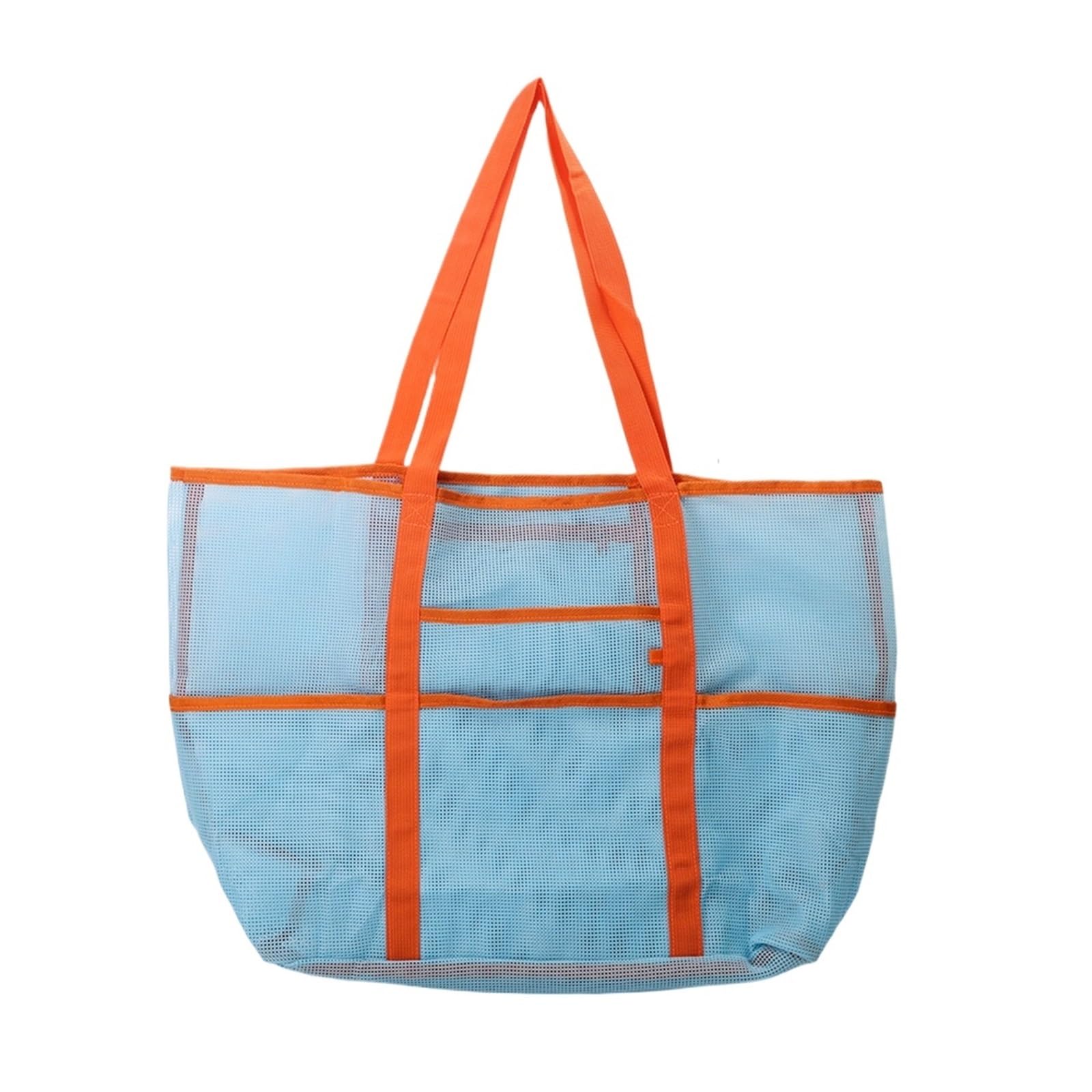 Sac de Plage en Filet pour Femme, Cabas de Plage Pliable en Maille Grand Sable Polyester Bleu 60x20x40cm