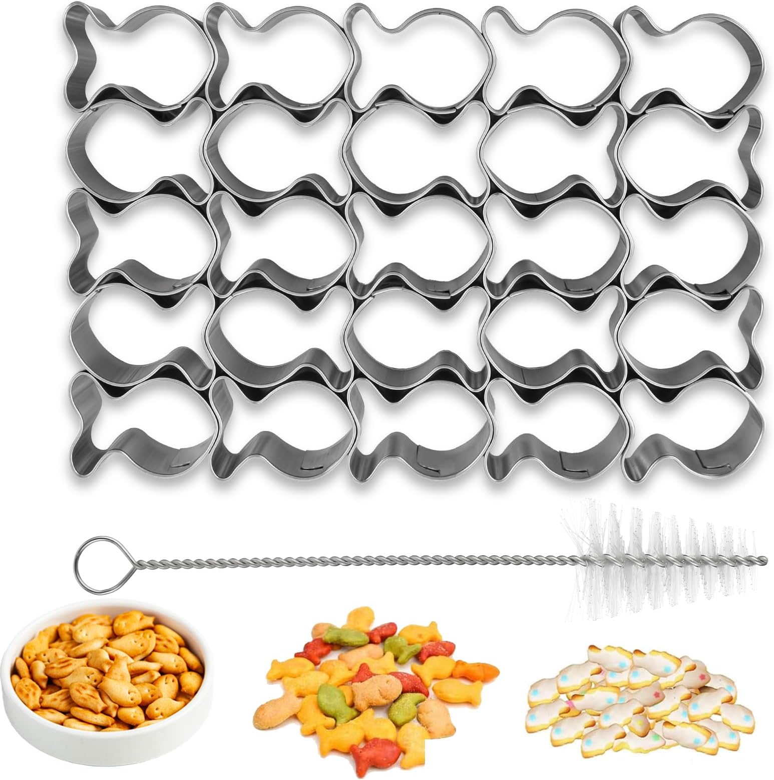 Prasacco Gold Fish Cracker Cutter, 25 Cavity Fish Cookie Cutter Mini Tiny Goldfish Cookie Cutter Mold Stainless Steels Cookie Cutters Mold Fish Shapes Baking Molds for Kids Christmas Winter Holiday