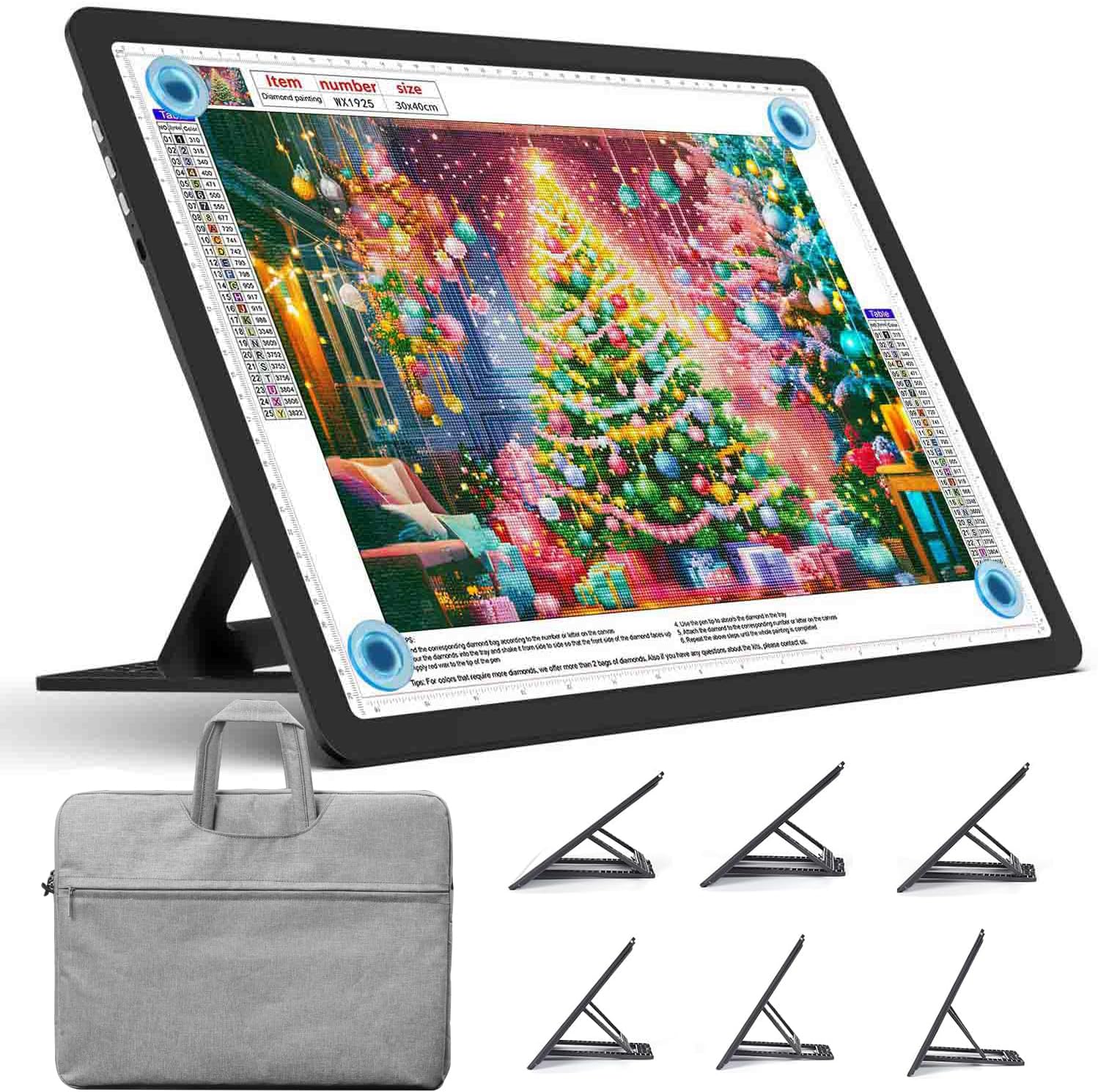 Heanolier Rechargeable A3 Light Board with Stand & Bag for Diamond Painting,5100 Lux Magnetic Light Pad with Side Buttons,Wireless Light Box for Tracing,LED Light Table for Sketching,Drawing,Artcraft