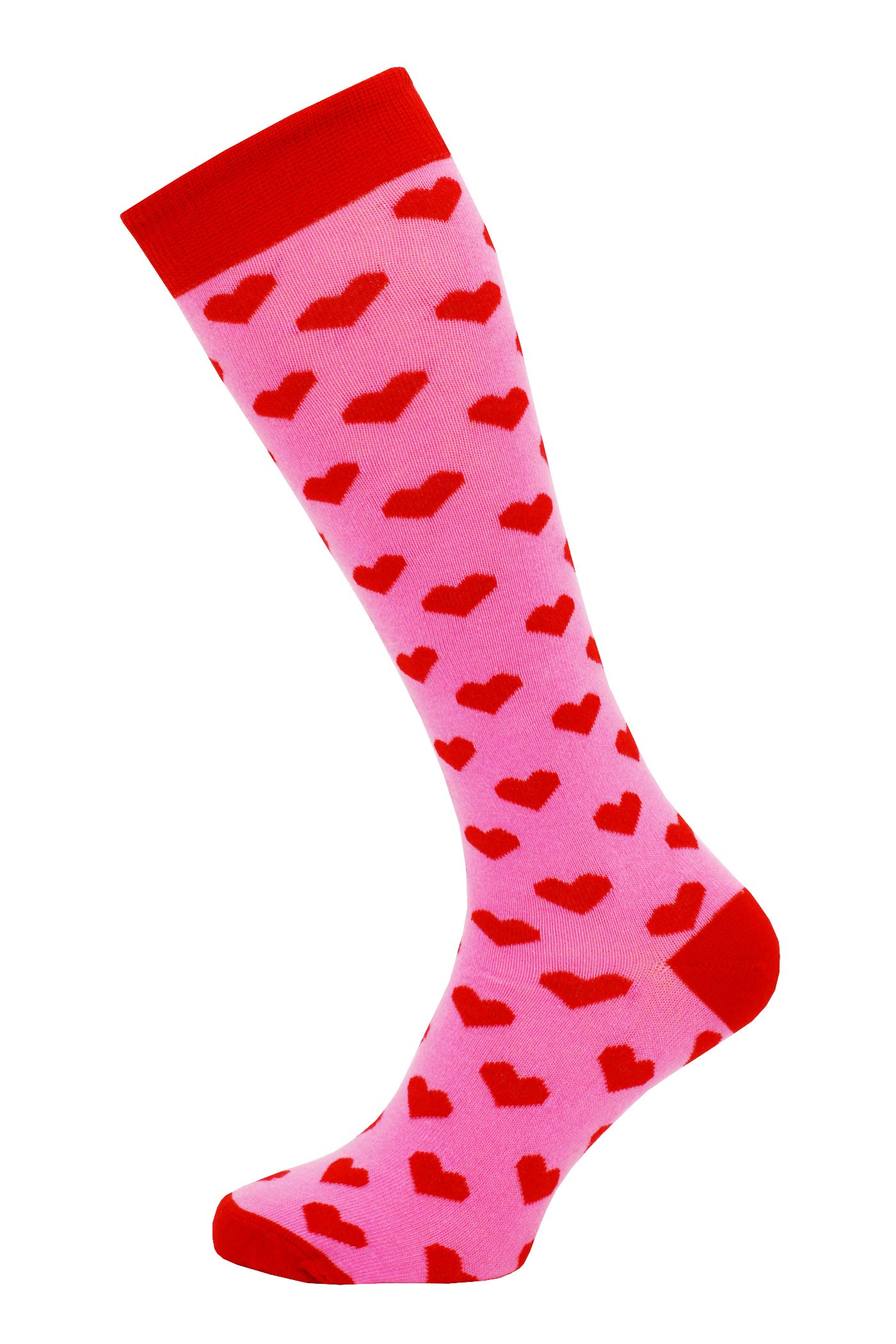 There Every Step Heartbeat - Red Hearts Heart Design Girls Valentine Knee High Socks (Pink)