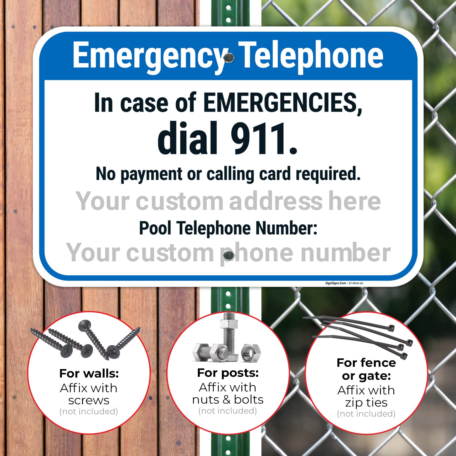 Pool Phone Sign Emergency Dial 911 Sign Pool Emergency Telephone Sign - 24x30 Inch ...