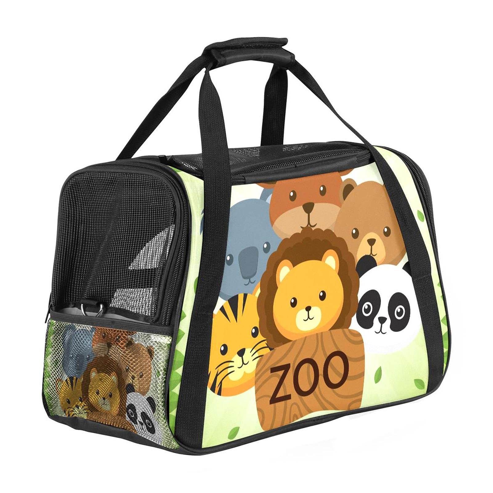 Sac de transport pour chat et chien avec imprimé zoo, idéal pour les voyages en avion