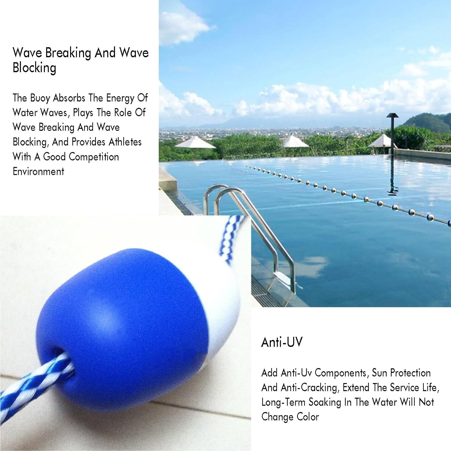 Floating Pool Safety Divider Lane Line – Anti-Wave Swimming Competition Rope, Durable Nylon Pool Lane Separator for Shallow Water Events