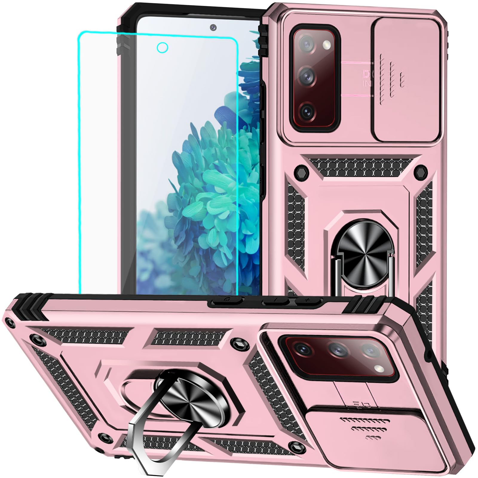 HNHYGETE for Galaxy S20 FE 5G Case with Screen Protector: [Military Grade 20ft. Drop Tested] Ring Shockproof Protective Ph...