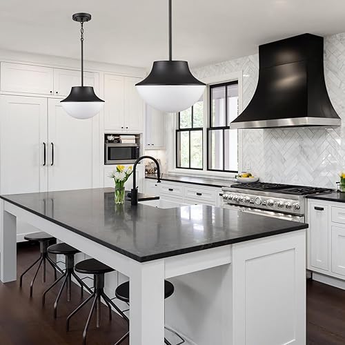 Miniatura 6 de Iluminación colgante de granja de mediados de siglo para cocina, 11.02 pulgadas, color negro mate, luces colgantes para isla de cocina con vidrio de