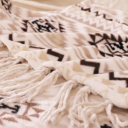 Miniatura 5 de CASAAGUSTO Manta Boho - Mantas Decorativas Beige y Gris con Borla, Manta Bohemia de Franela Estampada para Silla, Cama, Sofá, Sillón (50 * 60, Beige