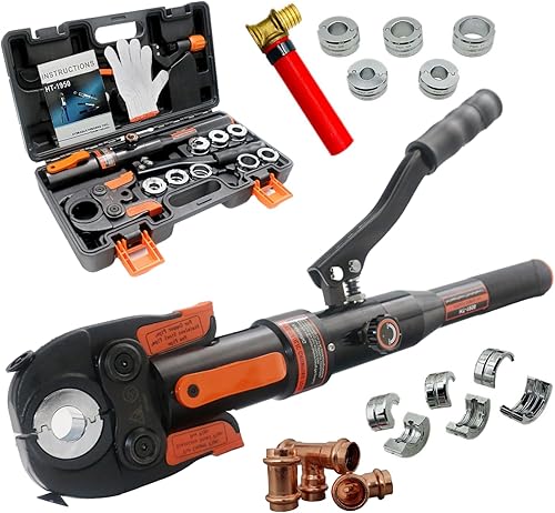 Miniatura 1 de Herramienta hidráulica de prensa de tubería de cobre con troqueles de 12", 34" y 1" para montaje de tubería de cobre y troqueles de 38", 12", 58",