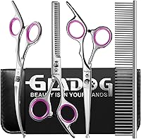 Vista 13 de GLADOG Juego de tijeras profesionales 5 en 1 para aseo de perros con puntas redondas de seguridad, tijeras afiladas y resistentes para el aseo