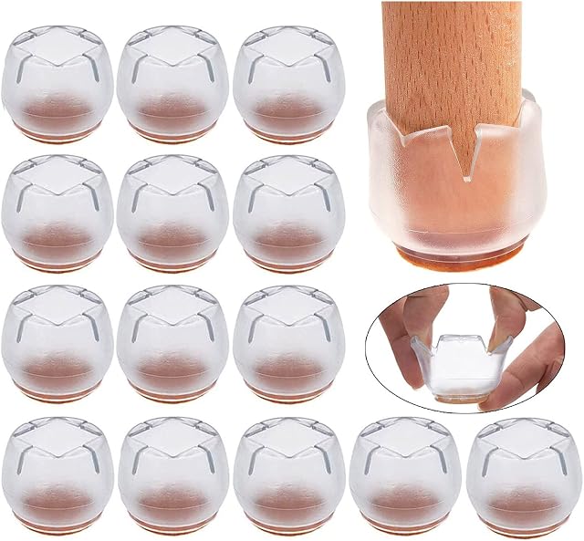WCIC 16 PCS Square Silicone Furniture Feet Pads 26-31mm Felt Chair Leg Floor Protectors Prevent Scratches Chair Leg Caps for Chair Legs Hardwood Floors