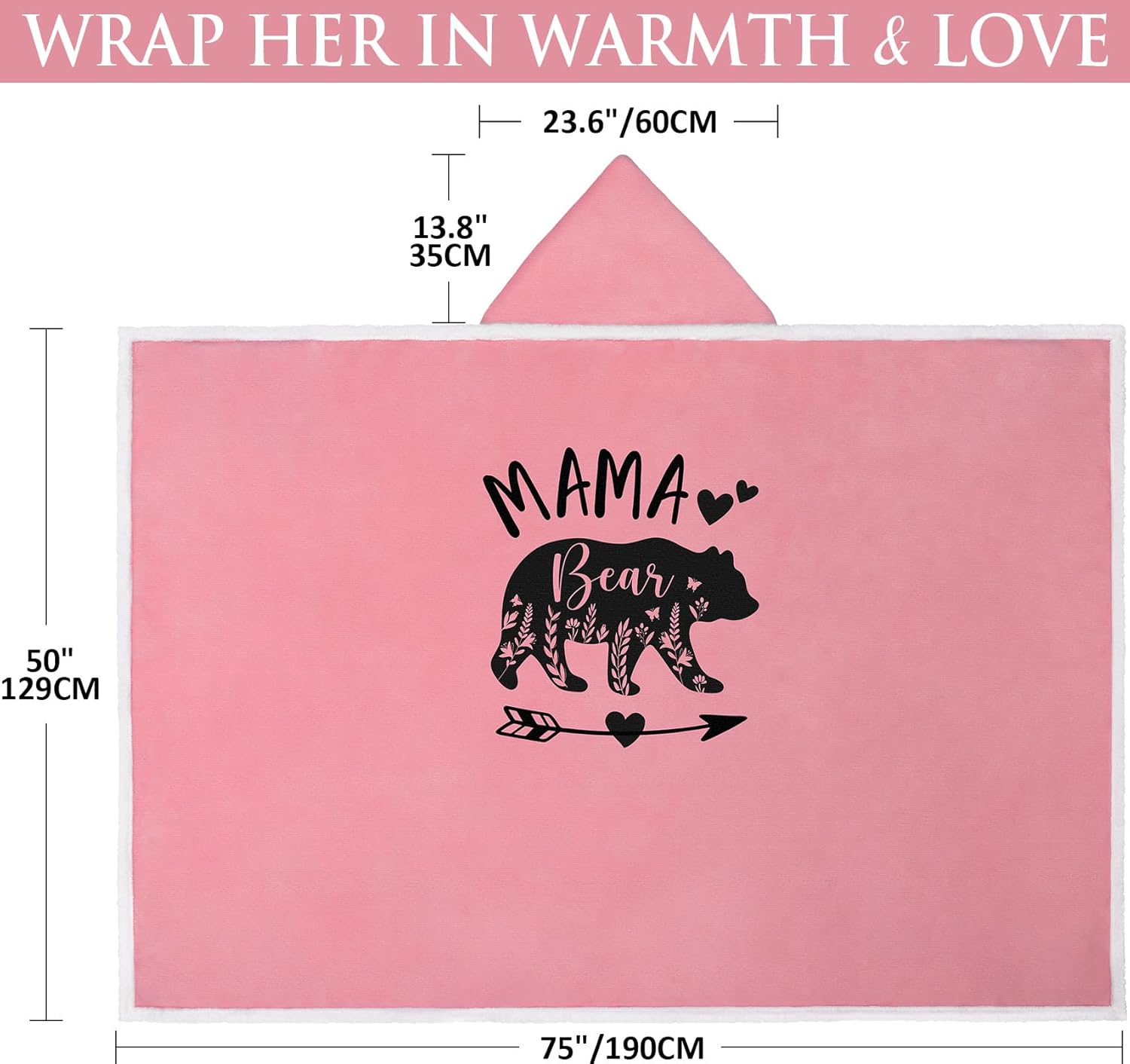 Mom Valentines Day Gifts from Daughter Son Kid, Cozy Mama Bear Wearable Blanket Hoodie Sherpa Fleece Pink Gift, Unique Birthday Gifts for Moms Mother In Law New Mama Wife, Best Mom Ever Gift for Women - Image 2