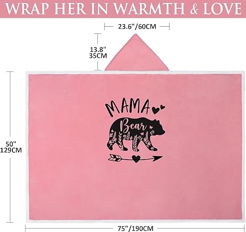 Miniatura 2 de Regalos de Navidad para mamá de hija, hijo, niños, acogedora manta con capucha de forro polar sherpa rosa, regalos de cumpleaños únicos para mamás,