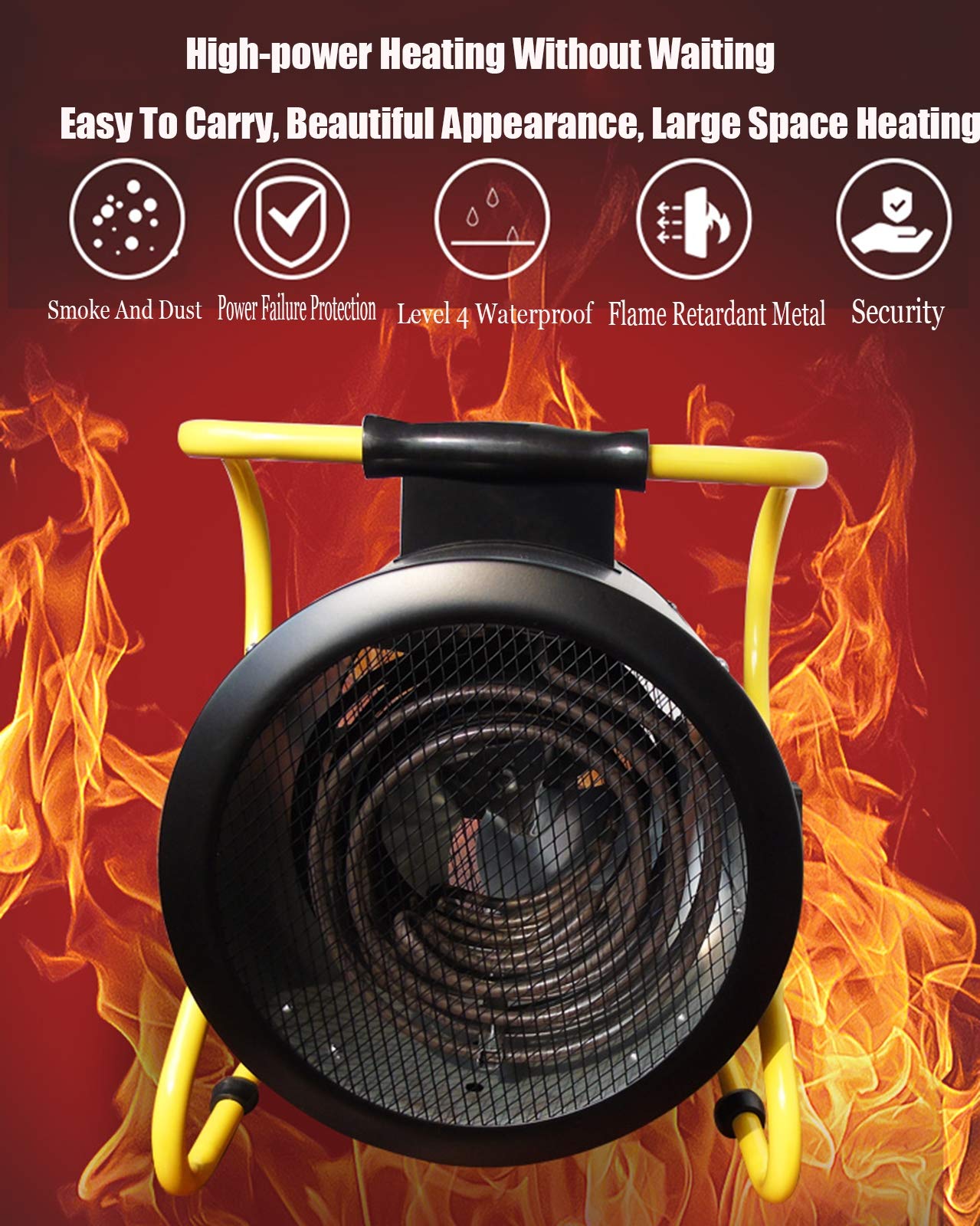 Calentador De Espacio Industrial, con Termostato Ajustable Impermeable, Protección contra Sobrecalentamiento, Calentador De Patio Portátil, para Invernadero, Taller, Garaje,5000w