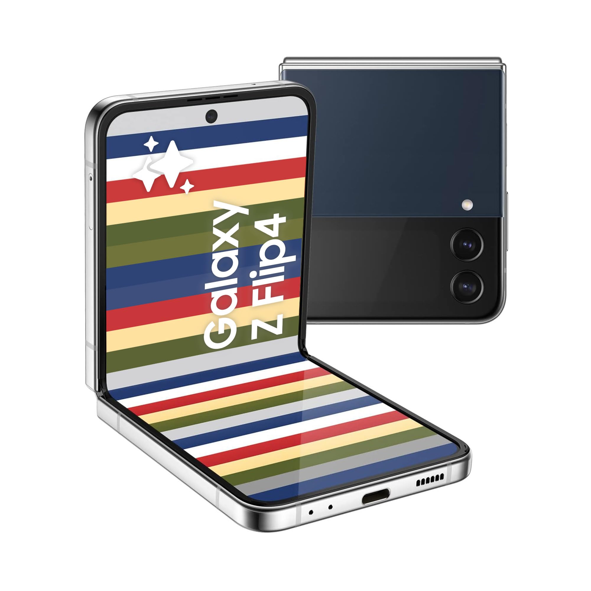 Samsung Galaxy Z Flip4 Bespoke Edition, Android Smartphone ohne Vertrag, 17,03 cm/6,7 Zoll Dynamic AMOLED Display, 3.700 mAh Akku, 256 GB/8GB RAM, Handy in Silver-Navy [Exklusiv bei Amazon]