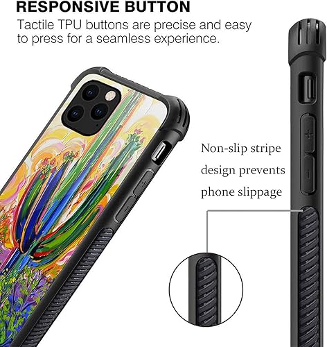 Miniatura 3 de Funda compatible con iPhone 13, diseño de plexiglás 13 para niños y hombres, pintura al óleo, patrón de cactus a prueba de golpes, antiarañazos,