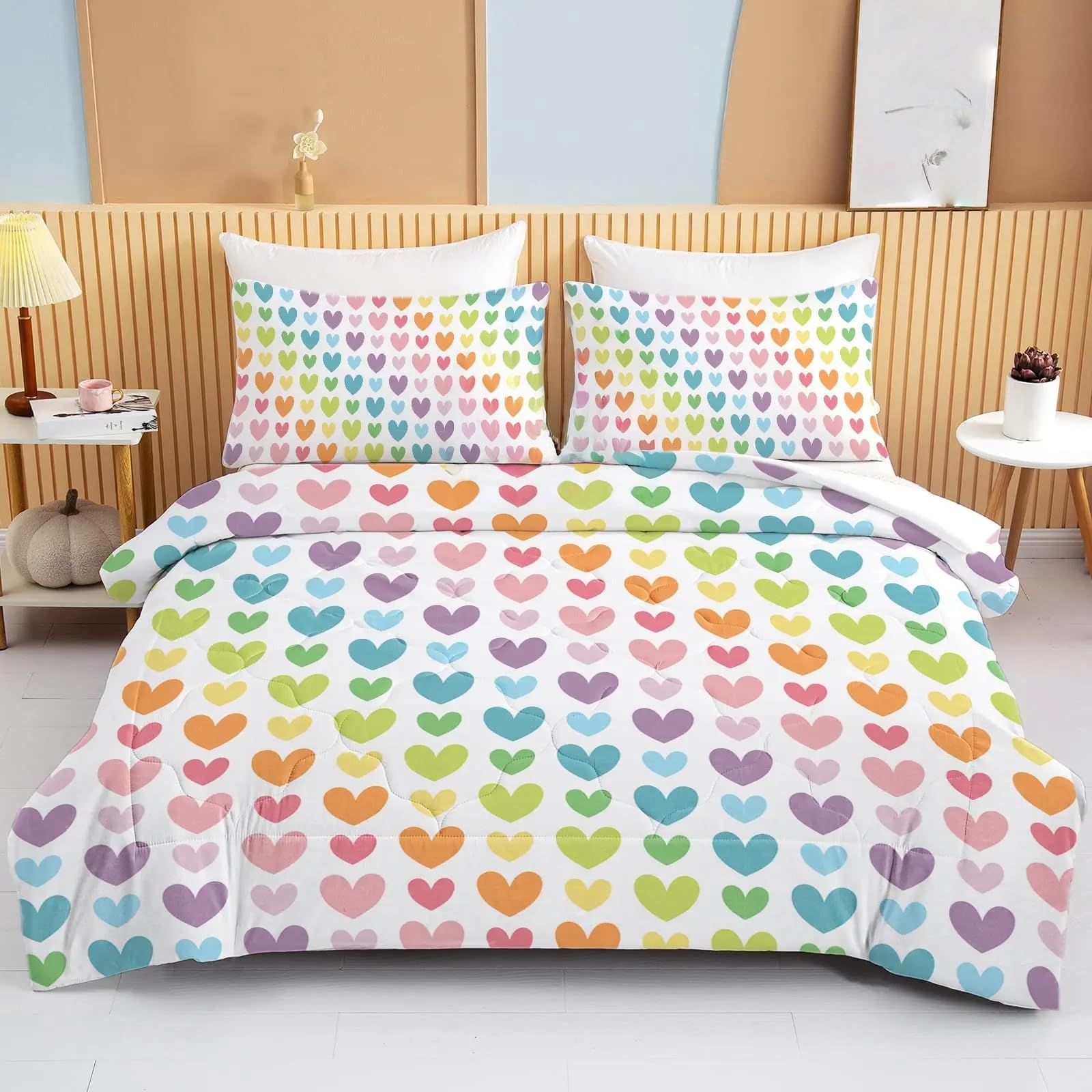 Parure de lit 140x200 cœur colorée pour illuminer la chambre d'enfant arc-en-ciel