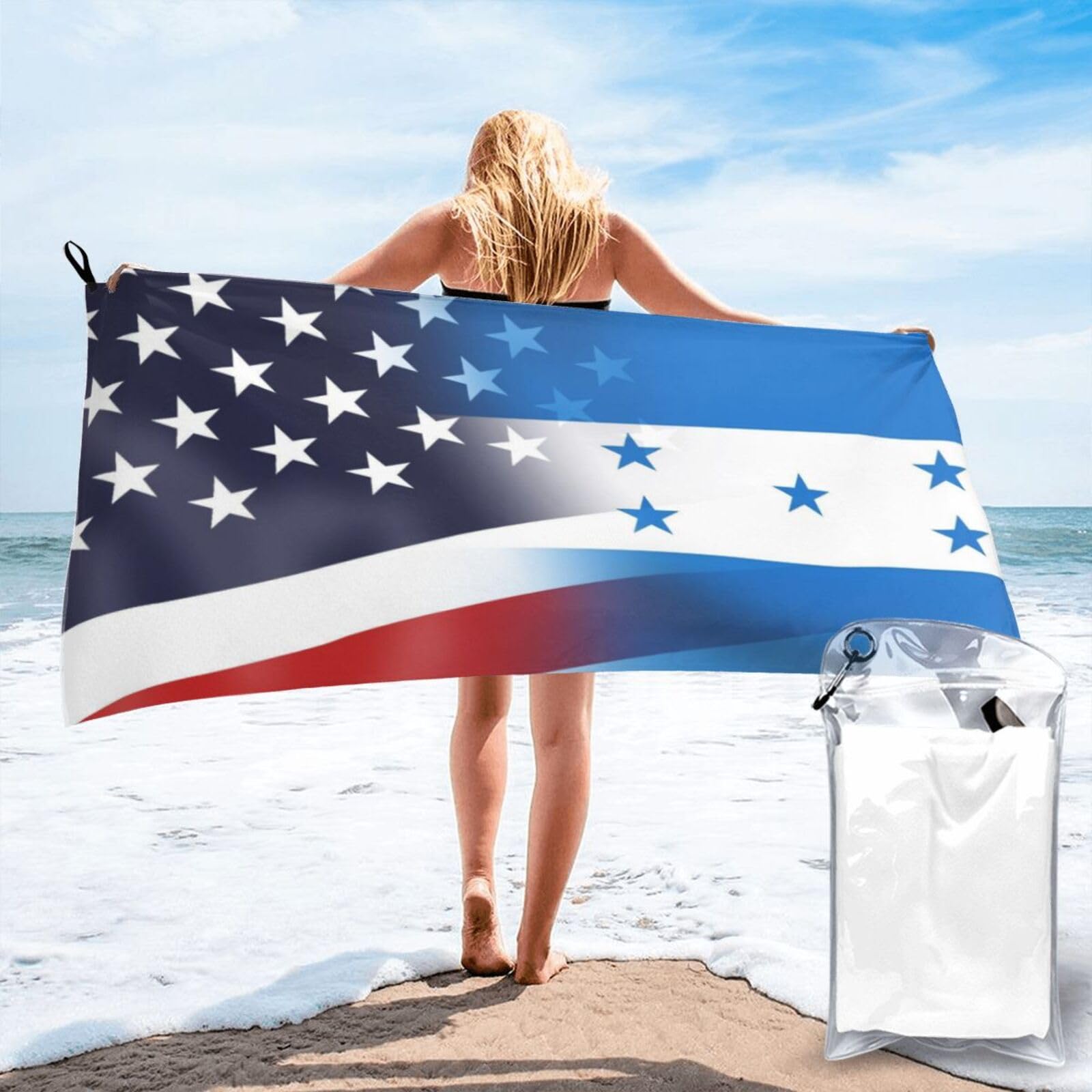 HACXZ Funny America Flag and Hondurans Honduras Flag Absorbent Beach Towel Microfiber Beach Shower Towel 31.5"X63"