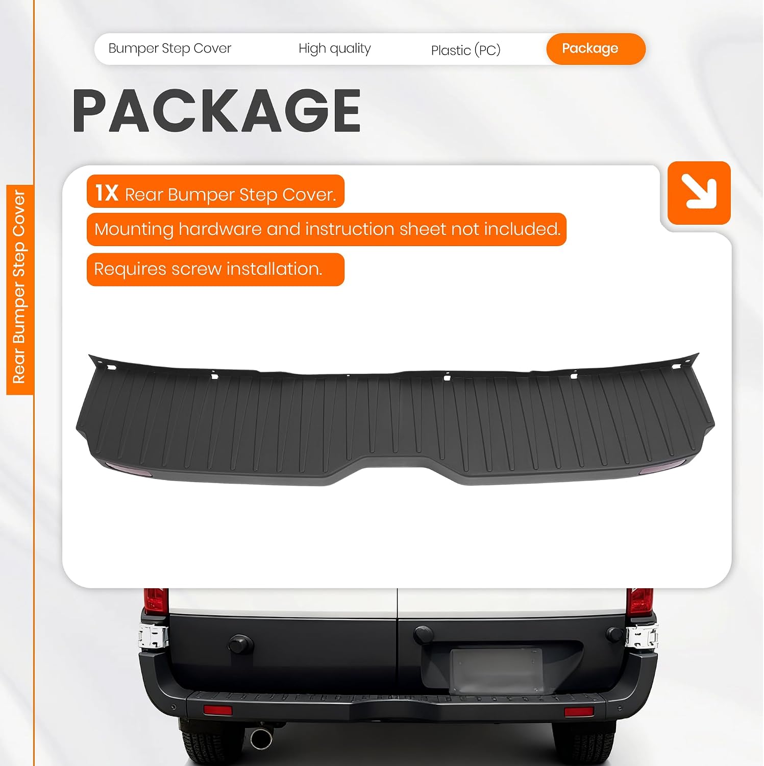 HECASA Rear Bumper Step Cover Compatible with 2015-2024 Ford Transit with Trailer Hitch Bumper Step Plate Panel Plastic (PC) Black Fit Low Roof Vans