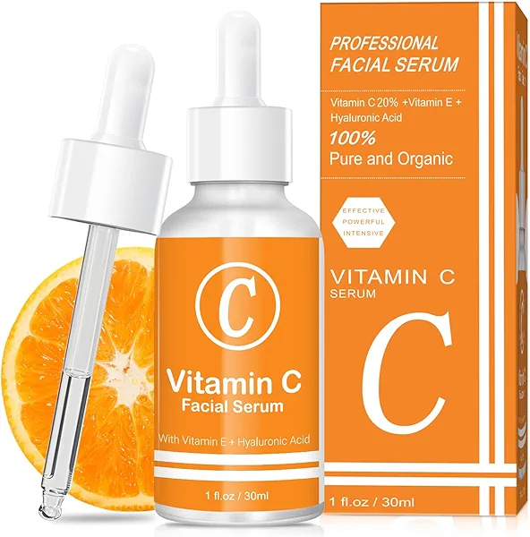 Premium 20% Vitamin C Serum for Face with Vitamin E, Sodium Hyaluronate - Boost Skin Collagen,Hydrate & Plump Skin, Anti Aging & Wrinkle Facial Serum (1 Fl Oz, Scented)