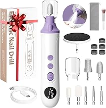 Cordless Electric Nail Drill 15 Adjustable Speeds Portable Rechargeable Nail File Kit with 8 Drill Bits 25 Sanding Discs for Natural or Acrylic Gel Nails Polish Gel Removal Manicure (White)