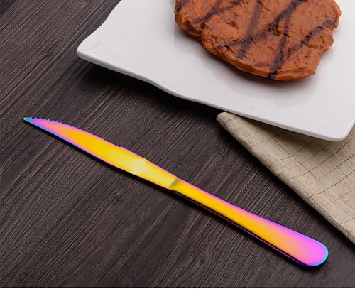 Miniatura 2 de Berglander Cuchillo de carne de acero inoxidable multicolor chapado en titanio, cuchillo de carne resistente para chefs, ideal para barbacoa, bodas,