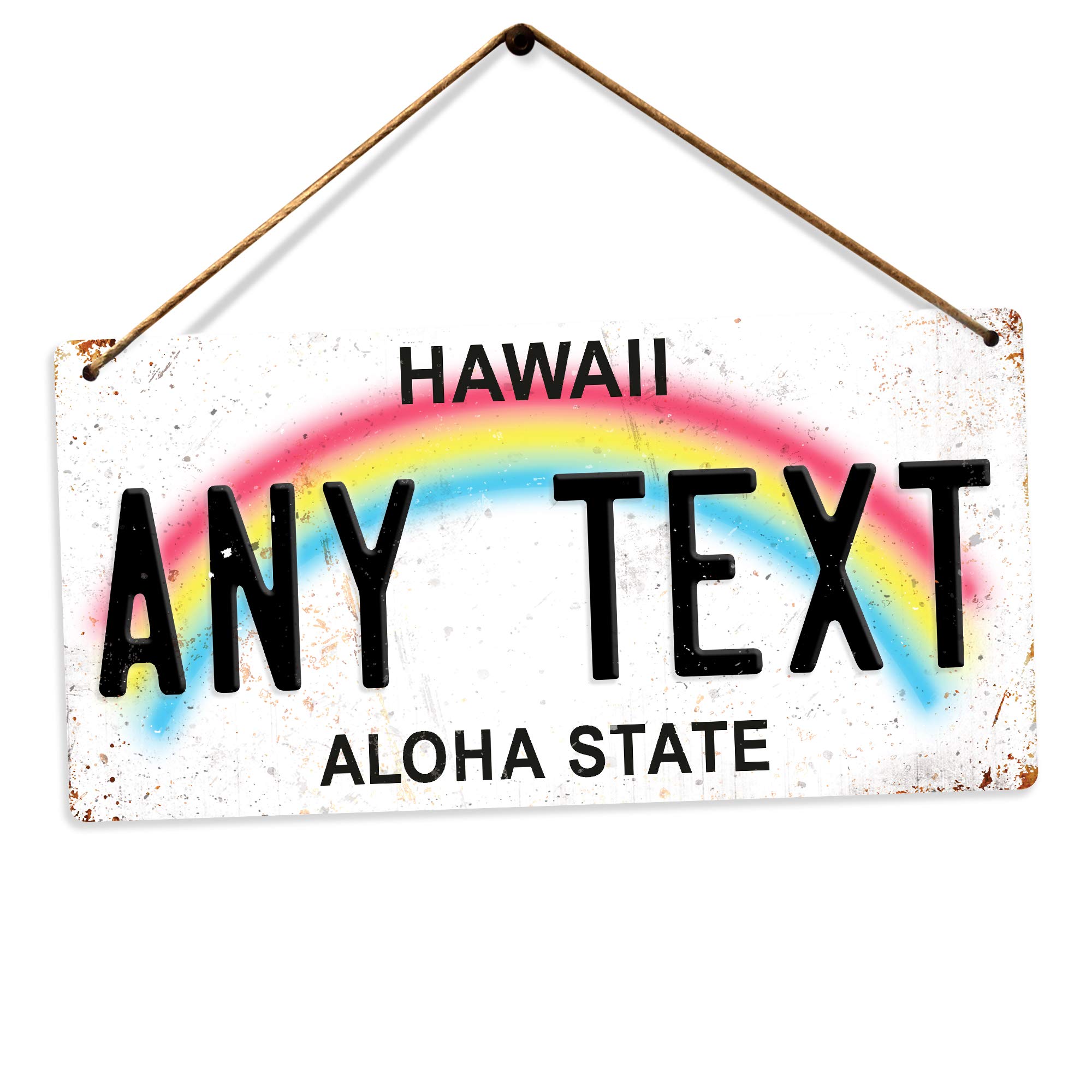 Toasted Merch Hawaii Rainbow Personalised American Number Plates - Custom V1 – Holes And Twine | Printed Metal Wall Sign Plaque Show Plate
