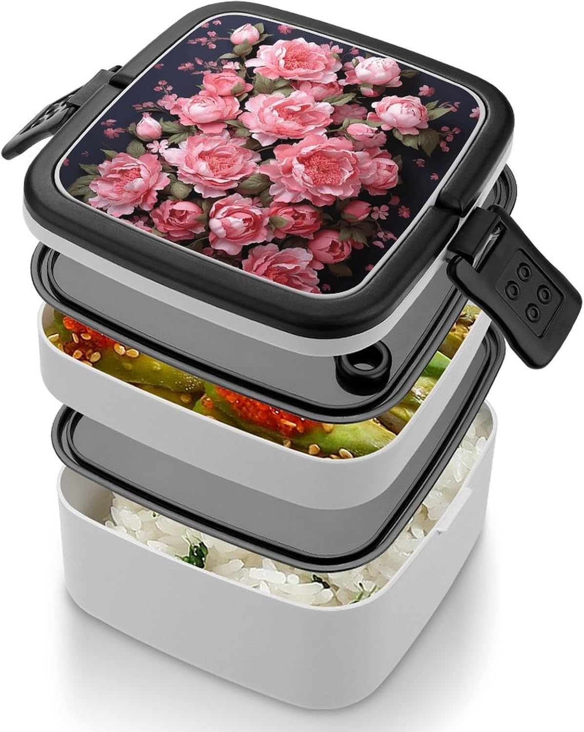 Adults Lunch Box Adult Bento Box Stackable Bento Box BPA-Free Peony Flowers Lunch Box Food Container Ideal for Meal Prep, Work, And On The Go