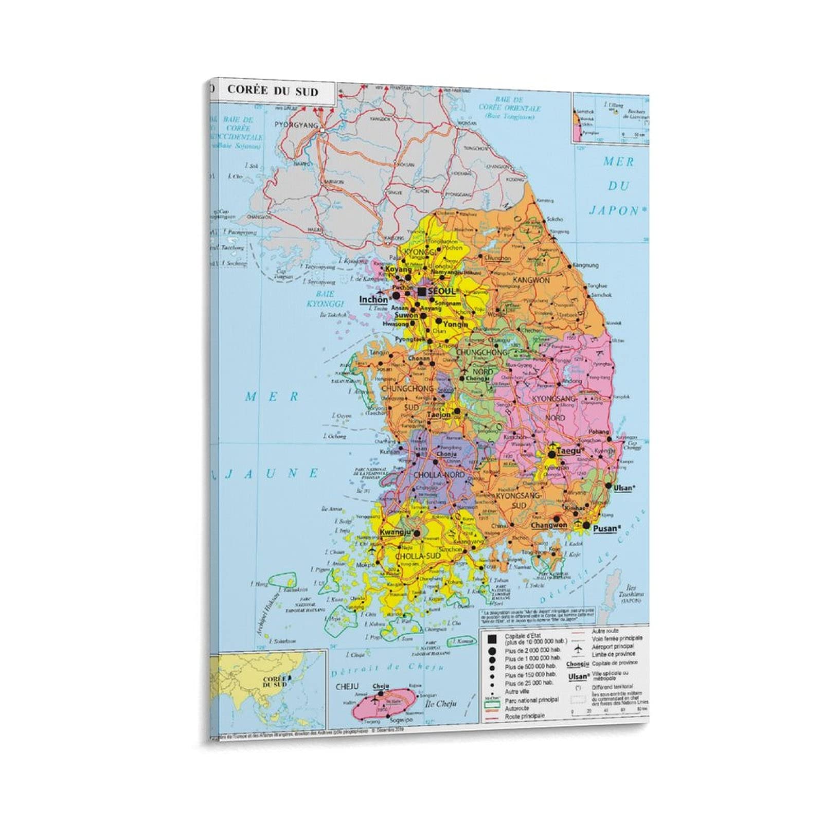 Geopolitical Map of South Korea Canvas Art Poster And Wall Art Picture Print Modern Family Bedroom Decor Posters 08x12inch(20x30cm)