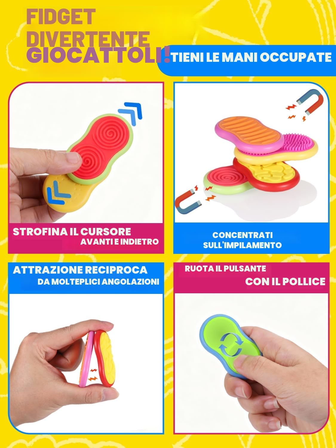 Fidget Toys Magnéticos 6 Piezas – Juguetes Sensoriales De Silicona Con 6 Texturas Para Aliviar Estrés, Autismo Y TDAH En Niños Y Adultos