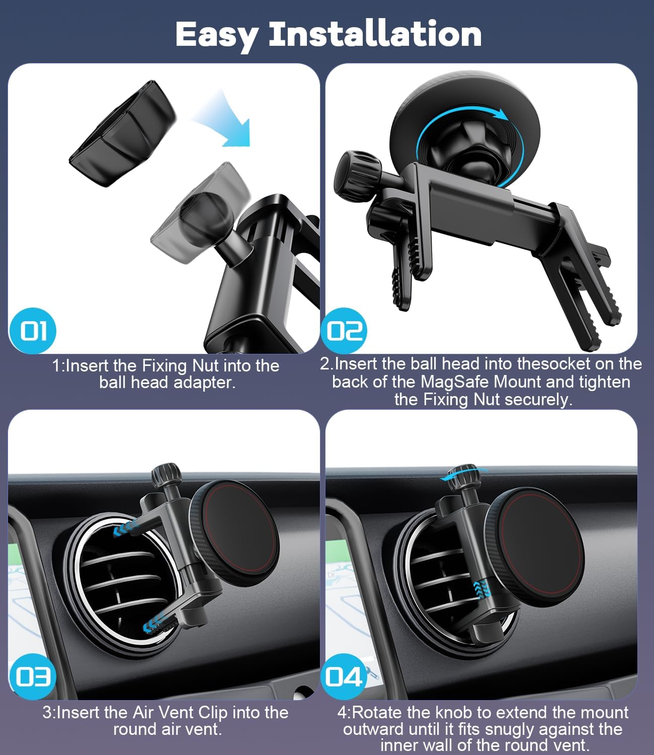 Magnetic Round Vent Car Phone Holder for Jeep Wrangler JL(2018-2025) Gradiator (2020-2024) Compass (2009-2016), Air Vent Car Mount Compatible with MagSafe for iPhone 17 16 15 14 13 12