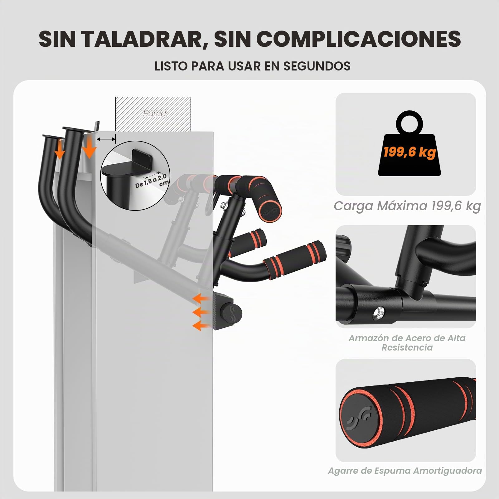 Sportneer Barra de dominadas para marco de puerta, barra de dominadas con mango plegable, barra de dominadas para entrenamiento de fuerza para la parte superior del cuerpo hasta 200 kg de capacidad