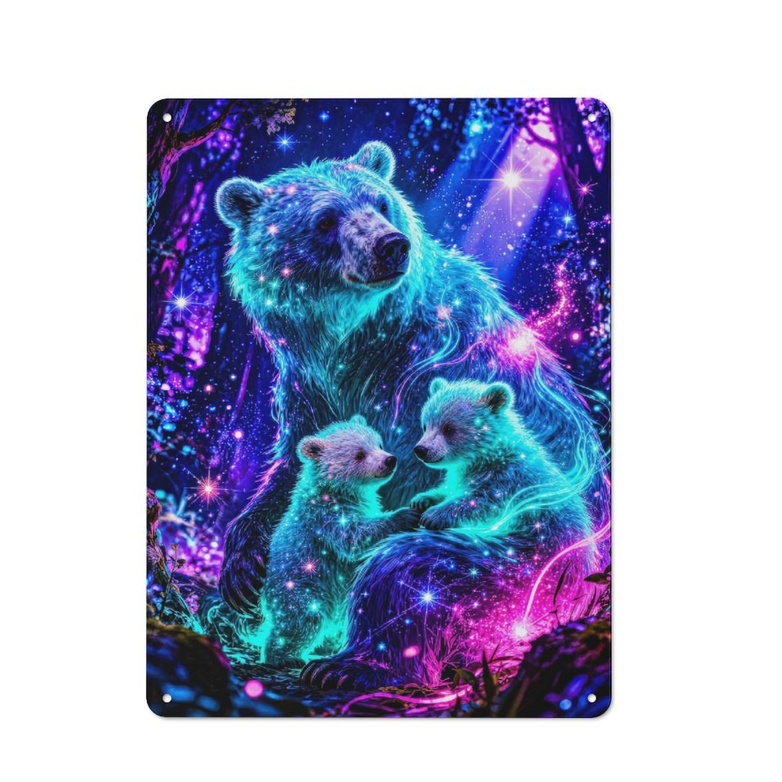 Cosmic Bears in Enchanted Forest Vintage Metal Wall Decor 40x30cm, Vintage Metal Sign for Hallway, Home Bar, Garage Or Study
