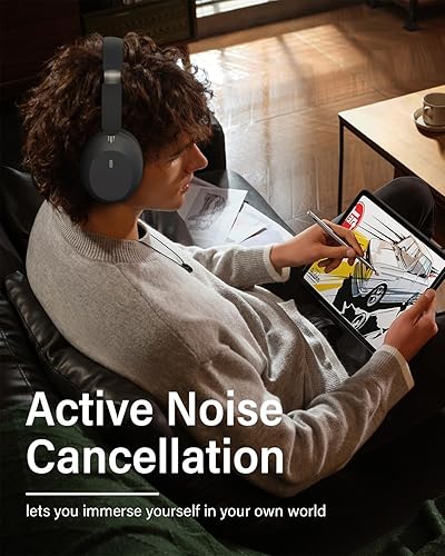 Miniatura 4 de Wentronic Y05 - Auriculares sobre la oreja – Sonido de alta resolución, ANC, Bluetooth inalámbrico 5.3, tiempo de reproducción de 48 horas, cómodos