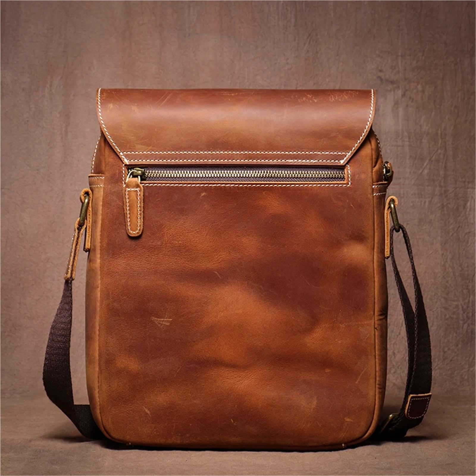 Bolso de hombro cuero genuino for hombre, estilo vintage clásico, con solapa Para Negocio Colegio Trabajo Café