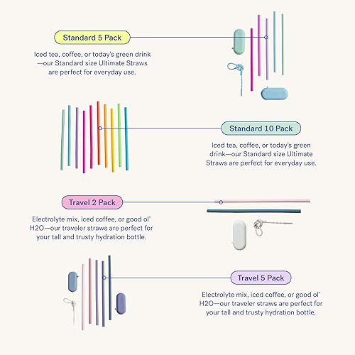 Miniatura 3 de GIR Get It Right - Pajitas de silicona reutilizables con estuche de viaje y varita limpia, pajitas ecológicas para bebidas frías y calientes,