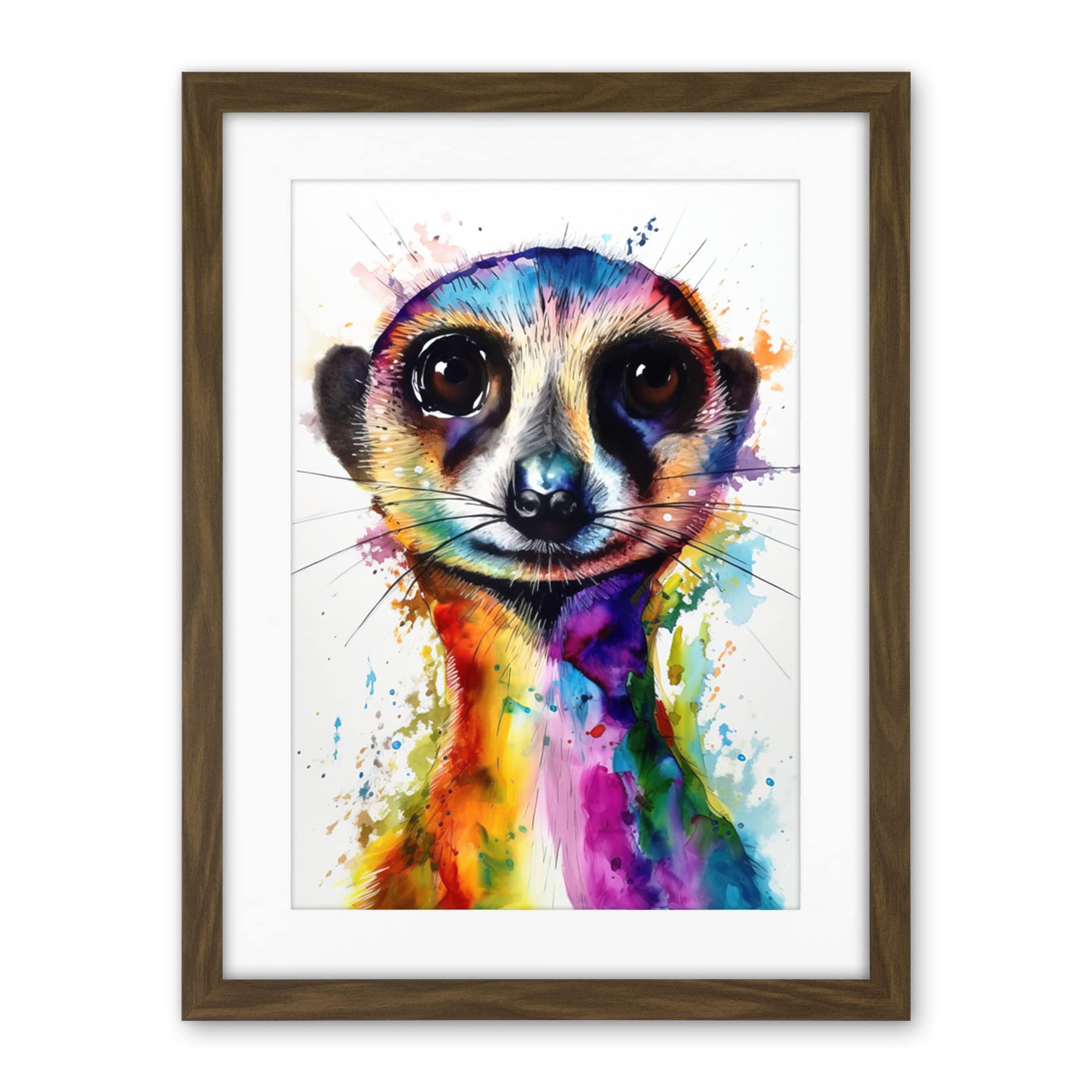 Artery8 Meerkat Splash Paint Watercolour Painting Artwork Framed Wall Art Print 18X24 Inch