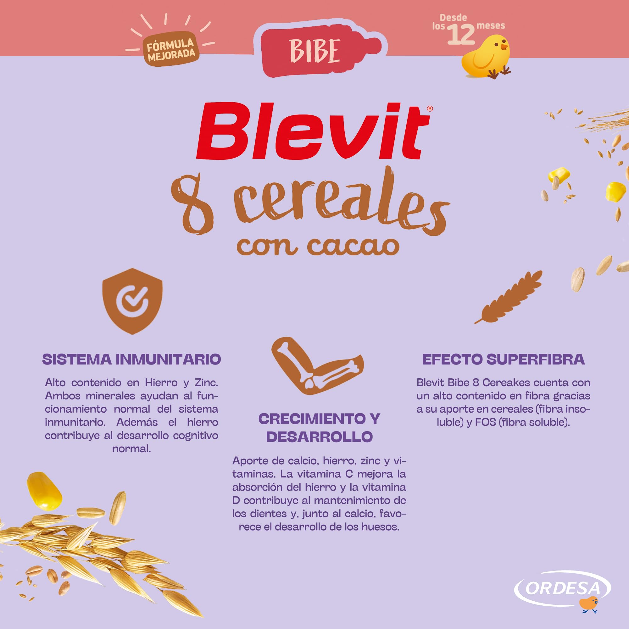 Blevit Bibe 8 Cereales con Cacao 500g Papilla para Bebé 12 meses 14 Vitaminas y Minerales