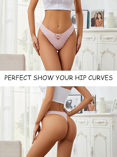 Miniatura 4 de Tanga G String para mujer, tangas invisibles, con borde ondulado, sin costuras, paquete de 6