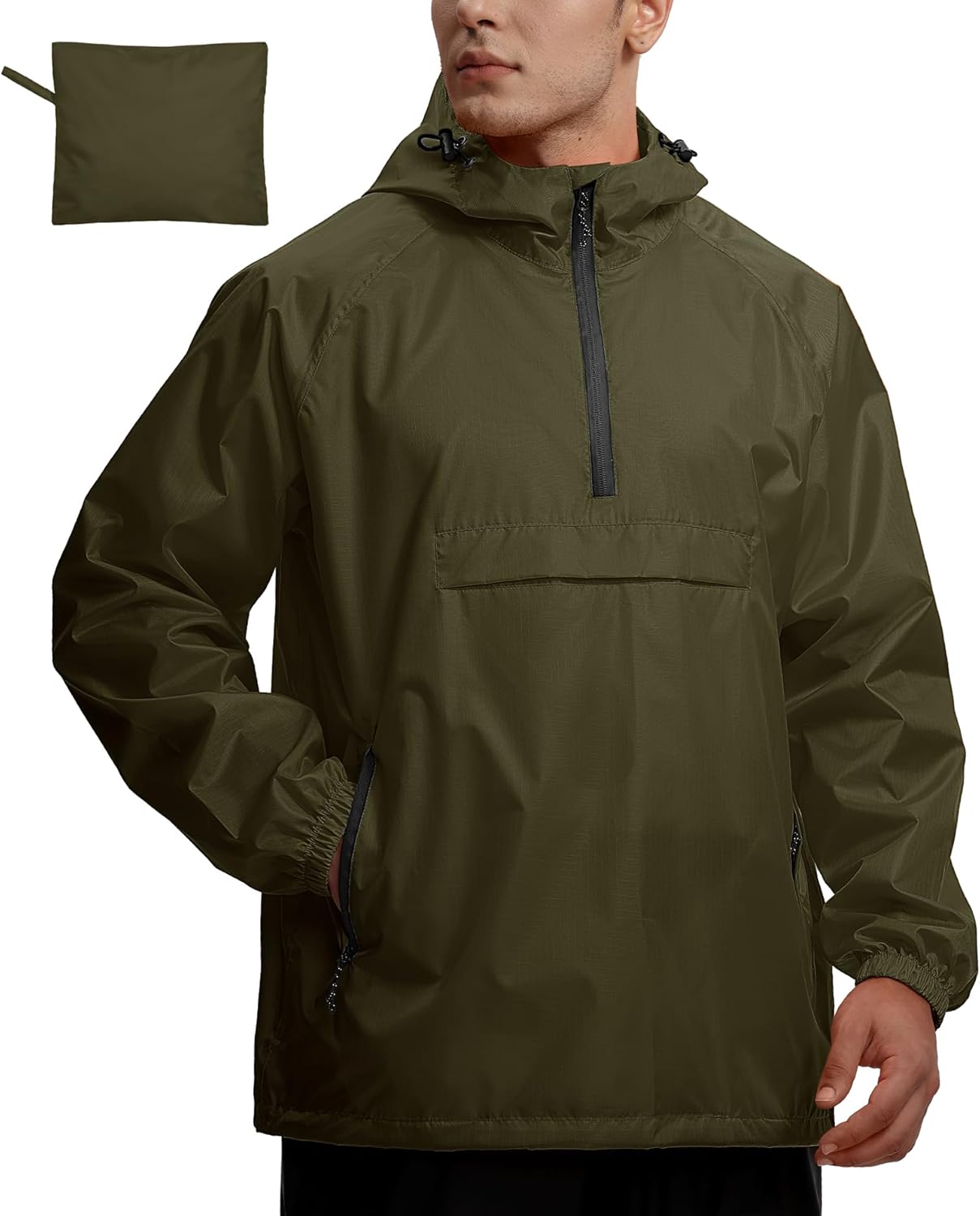 SWISSWELL Men's Rain Jacket Waterproof Lightweight Packable Pullover Windbreaker with Hood for Travel Hiking Golf