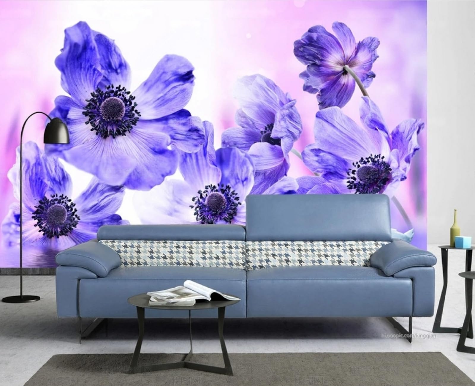 Carta da Parati Panoramica Intissato Fiori Viola,Cigni,Natura Wallpaper per Camera da Letto, Soggiorno 400x256cm