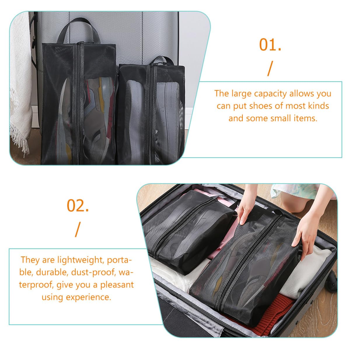 6 STK Aufbewahrungstasche Aus Mesh Reiseset Für Männer Schrank Schuhbeutel Tragbare Schuhtasche Taschenorganisator Beutel Für Reiseschuhe Black Atmungsaktives Polyester-Netz