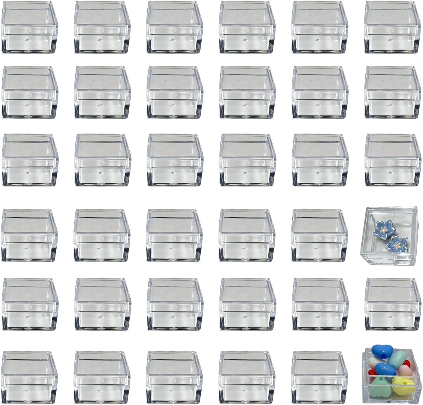 50 Pcs 1x1x0.6 Inch Small Plastic Boxes, Mini Square Storage Box with Lid Tiny Beads Boxes for Jewelry Earring